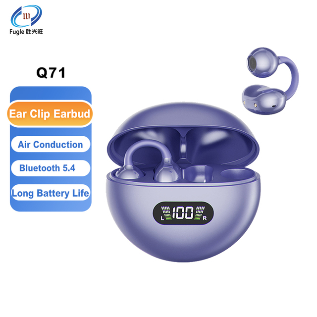Fugle Q71 Clip-On Sport Wireless Earphones LED Digital Display Earbuds Earrings Stylish HiFi Sound Quality AI Headset