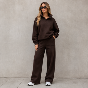 Conjunto de Sudadera de Media Cremallera y Pantalones Anchos para Mujer con Logotipo Personalizado, Chándal Casual Oversize de 2 Piezas, Fabricante Mayorista - Product Image 1