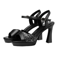 Sandales à plateforme élégantes à paillettes avec bride de cheville, bout ouvert, talon épais, tendance mode estivale pour femme, boucle de cheville réglable