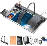 Évier de cuisine moderne multifonctionnel à cuve unique en acier inoxydable avec valve, revêtement nano PVD, cuve rectangulaire, garantie 5 ans