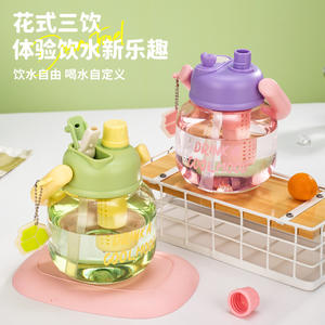 Bouteille d'eau en plastique pour enfants <span class=keywords><strong>avec</strong></span> poignée, style dessin animé, double capacité de boisson, tasse à thé à large ouverture, tasse grande capacité - Product Image 4