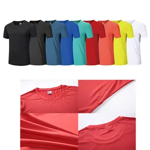 사용자 정의 로고 통기성 빠른 건조 압축 셔츠 짧은 소매 라운드 넥 남성 빈 폴리에스터 스판덱스 스포츠 티셔츠