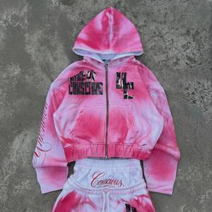 Custom Men Tracksuit Heavyweight Cotton Fleece Streetwear Y2K Grunge Spray Dye Puff Print Men's Outerwear Sets - Product Image 2