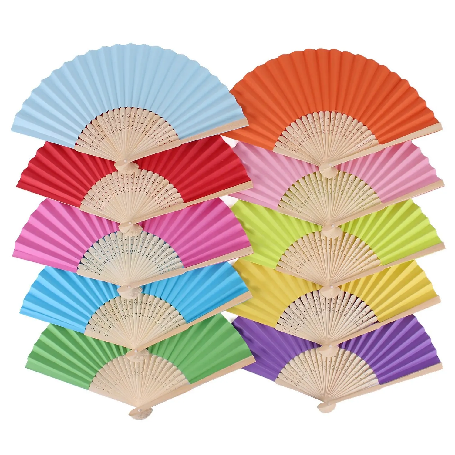 Bamboo Crafts Multicolor Wooden Hand Fan Chinese Fans Handheld Folded Fan For Wedding Party And Home Decoration