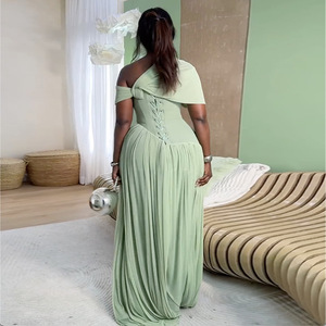 Vestido Largo <span class=keywords><strong>de</strong></span> <span class=keywords><strong>Mujer</strong></span> con Cuello Asimétrico, Cintura Alta, Plisado y Cordones, Estilo Dulce, Nueva Colección Primavera 2026, Transfronterizo Europeo-Americano - Product Image 3