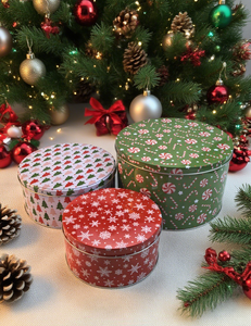 Bộ hộp thiếc Giáng sinh in tùy chỉnh theo yêu cầu nhà máy, nhiều loại, hình tròn, dùng làm quà tặng, trang trí tiệc Giáng sinh, đựng đồ ăn nhẹ - Product Image 2