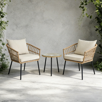 Ensemble bistrot moderne bohème pour l'extérieur, 3 pièces, avec chaises en rotin naturel et table ronde en verre pour la terrasse, le balcon ou la décoration de salon