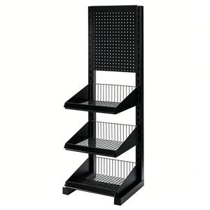 رف عرض معدني قائم بذاته للبيع بالتجزئة مع سلة سلكية ورف لوح مثقب للتعليق والتخزين (OEM/ODM) - Product Image 2
