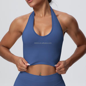 Soutien-gorge de yoga léger pour femme, à maintien élevé, antibactérien, à séchage rapide, respirant, extensible dans les quatre sens, col rond, dos nu, style halter - Product Image 4
