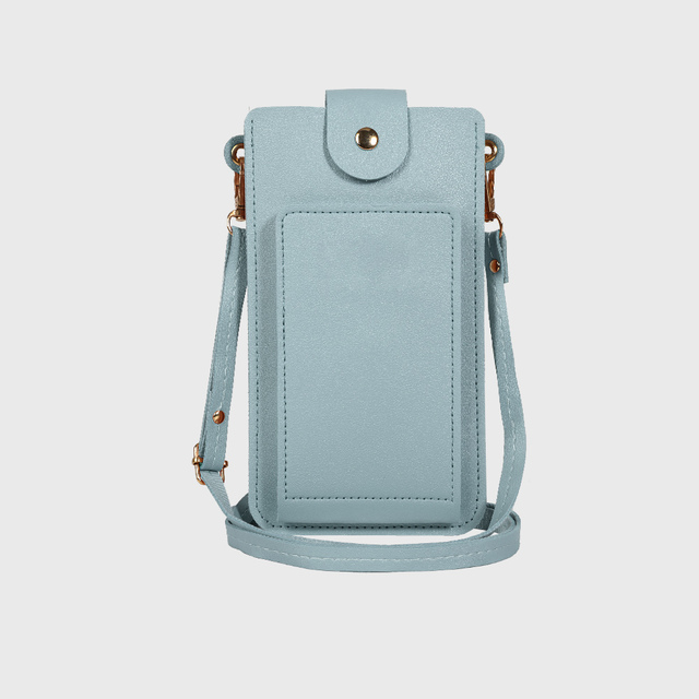 Universal Neck Lanyard Mobile Phone Bag Touchable Pu Leather Women Cell Phone Purse Crossbody Shoulder Solid Pouch for Girl