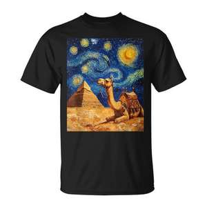 Camiseta con diseño de noche estrellada estilo Van Gogh, pirámide de Camel, Egipto - Product Image 1