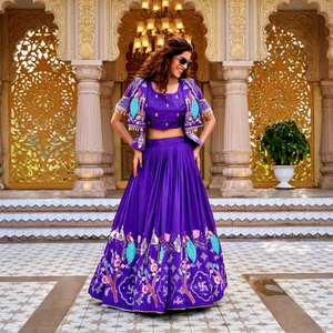 Wholesale Designer Lehenga Choli Set with Koti <b>Jacket</b> Heavy Embroidery Peacock Printed Chaniya Choli for Navratri & <b>Wedding</b> Wear - Product Image 2