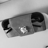 Étui à lunettes pour pare-soleil de voiture, fixation côté conducteur, organisateur de pare-soleil automobile, porte-lunettes en cuir véritable et résine synthétique