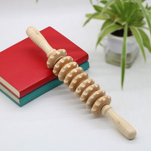 Masajeador de palos de bambú de madera natural Masajeador trasero de cuerpo de cuello de 9 rodillos - Product Image 3