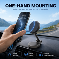 Soporte Magnético Plegable para Teléfono de Coche con Doble Bisagra y Ventosa, Rotación de 360 Grados, Altura Ajustable para Navegación