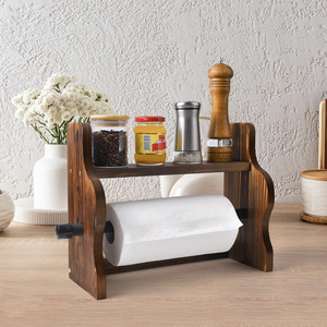 Nhà Bếp Giữ Khăn Giấy Bằng Gỗ Treo Tường Rắn Torched Gỗ Khăn Giấy Cuộn Chủ Với Hiển Thị Lưu Trữ Kệ - Product Image 4