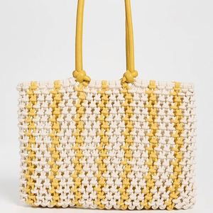 Women's Crochet Striped Tote Bag Large <b>Shoulder</b> <b>Straps</b> Custom Open Top Weekender Handbags Travel Spring Summer Autumn Portable - Product Image 1
