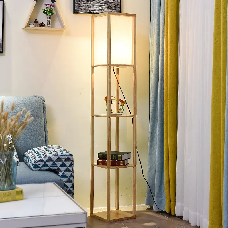 Напольная Лампа в японском стиле, простой современный креативный светильник в китайском стиле для гостиной, спальни, кабинета, полка из массива дерева