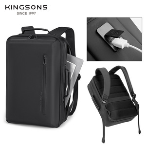 Kingsons Men's Business <b>Backpack</b> 20-35L Large Capacity Travel Commuter Bag Solid Color <b>Black</b> - Product Image 2