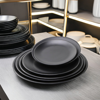 Assiettes Rondes Noires Mates en Mélamine Personnalisées Style Japonais, Vaisselle en Plastique pour Pâtes et Plats, 6/7/8/9/10/11/12 Pouces