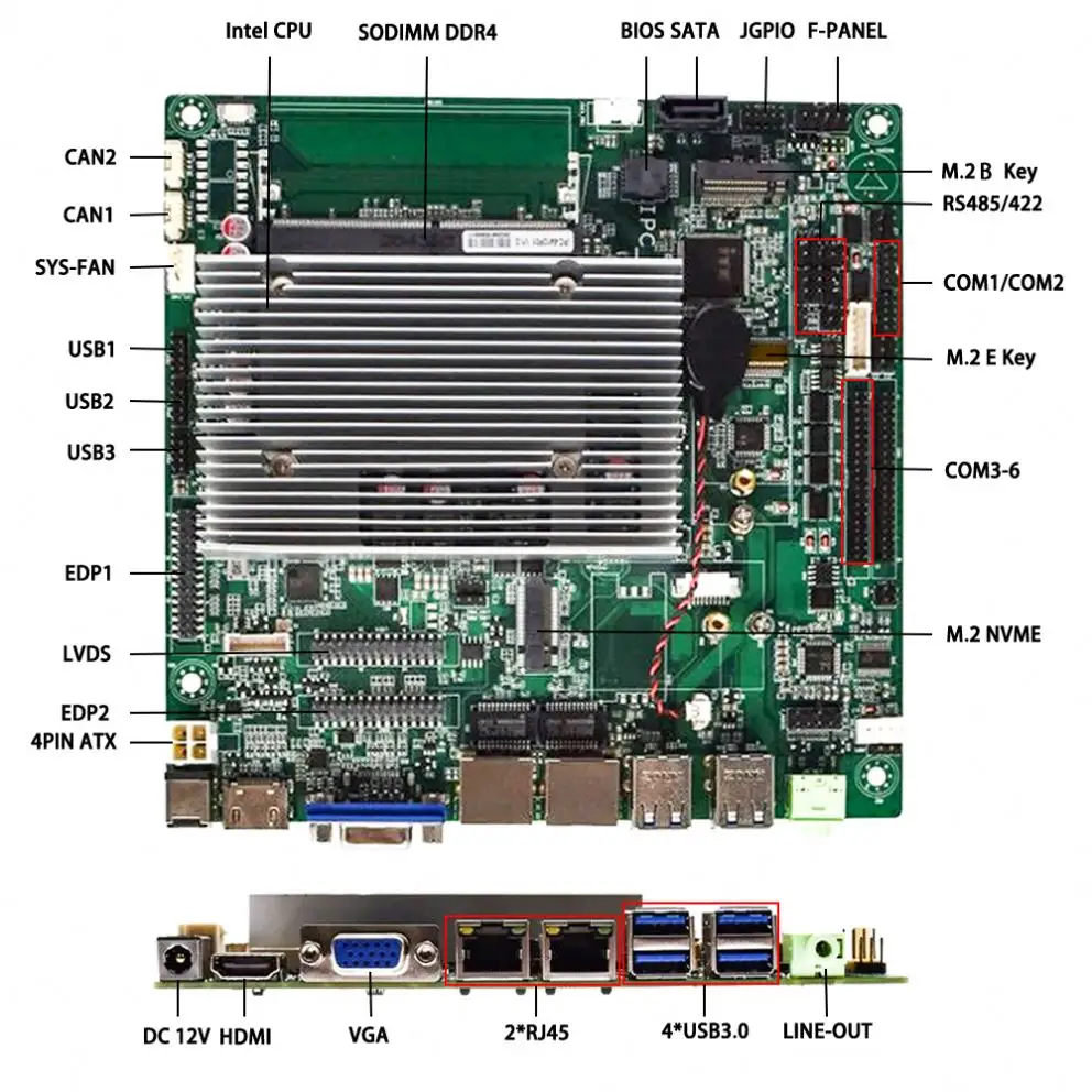 Fodenn Itx Intel Elkhart אגם Celeron J6412 Ddr4 2 * יכול האופציונלי האם מיני תעשייתי מחשב I3 OEM/ODM