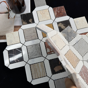 Mosaïque géométrique de luxe en marbre, découpe jet d'eau, multicolore, en pierre naturelle, pour crédence murale et sol de cuisine - Product Image 3