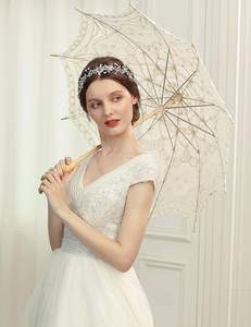 Petit parasol blanc en <span class=keywords><strong>dentelle</strong></span> <span class=keywords><strong>ivoire</strong></span>, parasol de mariée, parasols de mariage, parasol en tissu de mariage, parasol en <span class=keywords><strong>dentelle</strong></span> blanche pour mariée - Product Image 5