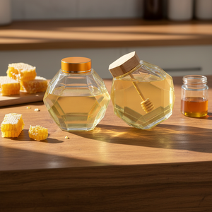 Pot à miel en verre transparent avec filetage diamanté, bouteille scellée pour l'emballage alimentaire en carton - Product Image 6