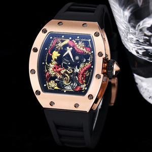 Reloj de Lujo con Esfera de Dragón Chino, Tourbillon Luminoso, Movimiento de Precisión de Acero Inoxidable, Correa de Caucho de Roble, Edición Limitada - Product Image 2