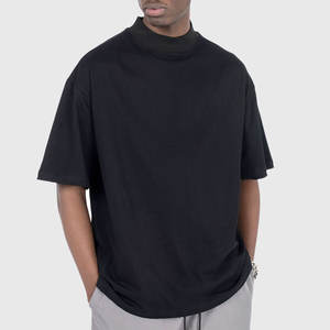 T-shirt de luxe en coton à col rond, personnalisé, épais, vierge, coupe carrée, noir, épaules tombantes, surdimensionné - Product Image 1