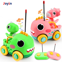 Jouet de voiture de dessin animé RC avec Dino Rider pour enfants Vert (27MHz) et rose (49MHz) Amusement intérieur/extérieur, musique et effets sonores Dino détachable