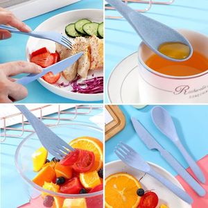 Vaisselle de camping écologique en paille de blé, ensemble d'ustensiles de voyage avec étui - Product Image 6