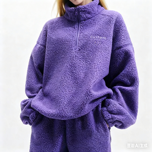 Sweatshirts chauds d'hiver à fermeture éclair et quart de logo personnalisé pour femmes 95% coton 5% Spandex <span class=keywords><strong>pull</strong></span> lourd sweat Sherpa flou - Product Image 3