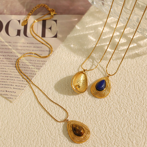 French Retro <b>Tiger</b> <b>Eye</b> Necklace Set Water Drop Shape Zinc Alloy Bezel Setting For Women Fashion Jewelry - Product Image 3