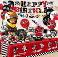 Vaisselle de fête d'anniversaire pour garçon, voiture de course, gobelets, serviettes, nappe, décoration de gâteau, vaisselle jetable, ensemble de vaisselle, drapeau d'anniversaire, fournitures de ballons