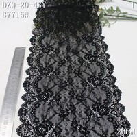 Dentelle extensible noire de 20 cm de large en spandex pour la fabrication de lingerie et de ceintures de culottes, couleur personnalisée, vente en gros