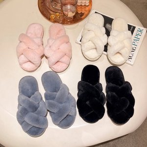 Pantuflas de Invierno para Mujer, con Punta Abierta, Forro de Peluche, Suela de TPR Suave, Antideslizantes, Acolchadas, para Interiores - Product Image 1