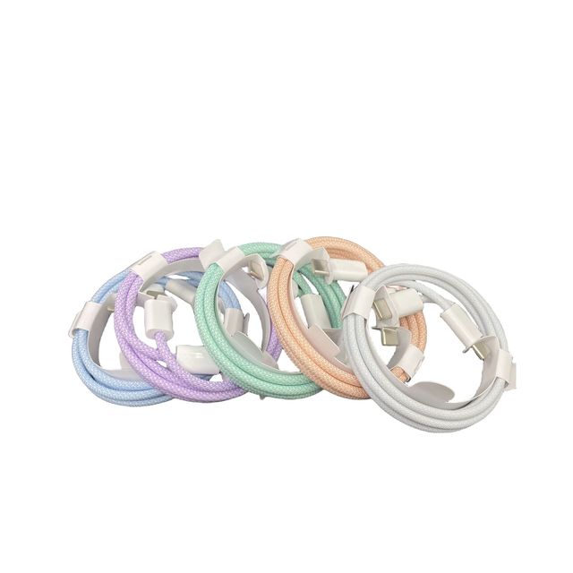 PD 60W USB-C to USB-C Braided Cable Macaron Color Fast Charging 480Mbps Data Sync for iPhone 17/16 Pro Max Samsung