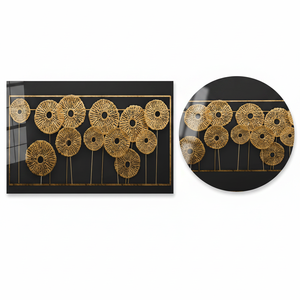 Elegante Obra de Arte en Lienzo con Estampado Floral Metálico Negro y Dorado, ARTE EN VIDRIO TEMPLADO - Product Image 2