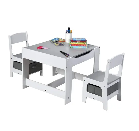 Ensemble de table d'étude et de chaises en bois pour enfants avec espace de rangement Table de jeu d'activité pour les tout-petits Mobilier de pépinière Produit tendance