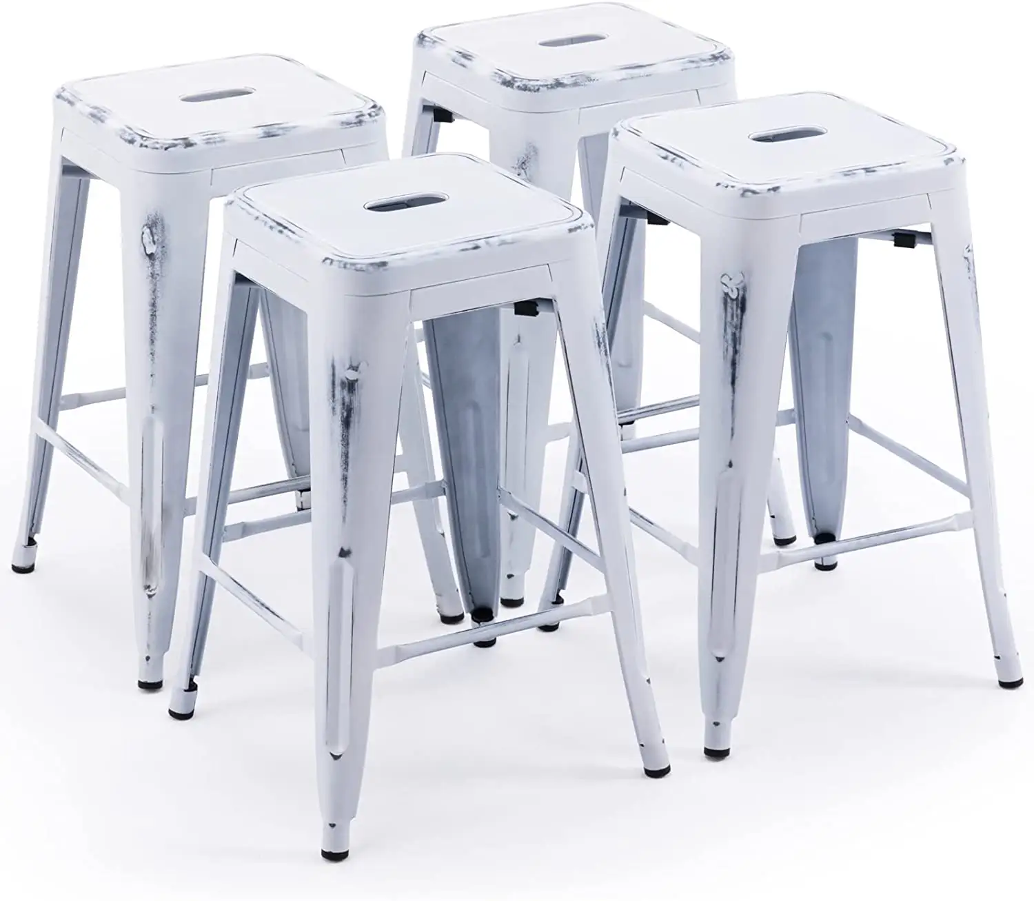 Factory Direct Tabourets de bar de 24 "de haut Tabouret de bar en métal blanc sans dos Tabouret de hauteur de comptoir d'intérieur avec siège carré