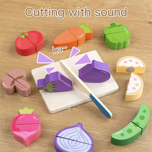 Set di Giocattoli in Legno <span class=keywords><strong>Montessori</strong></span> per Tagliare Frutta e Verdura - Cibo Giocattolo Affettabile con Coltello in Legno per Bambini - Product Image 2