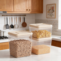 Pot de rangement carré en plastique de qualité alimentaire avec couvercle écologique, capacité 500 ml, pour le stockage de céréales, de sucre et de collations dans la cuisine
