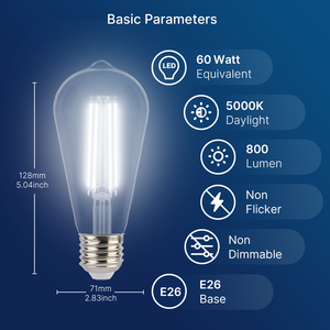 ST64,800 лм, 7 Вт (эквивалент <span class=keywords><strong>60</strong></span> Вт), 5000KE26, светодиодные лампы накаливания, освещение крыльца, в сумерках, рассвет, автоматический датчик света, датчик E27 - Product Image 1