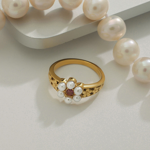 J&amp;D Modern Chic Women Jewelry 18K Gold Stainless Steel Pearl Zircon Flower Band <strong>Watch</strong> <strong>Rings</strong> - Product Image 3