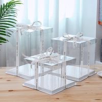 Fournitures de fête d'anniversaire en gros, outils de pâtisserie, accessoires pour gâteaux, boîtes à gâteaux personnalisées transparentes roses, bleues et noires