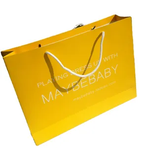 중국 공장 맞춤형 인쇄 로고 노랑 선물 쇼핑 종이 패키지 봉투 종이 재활용 자신의 로고가 있는 캐리 포장 가방