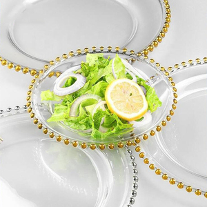 أطباق عشاء بلاستيكية شفافة مزينة بالخرز الذهبي والفضي بتصميم أوروبي إبداعي مقاس 13 بوصة للحفلات - Product Image 2