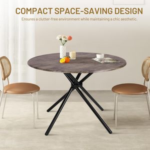 Retro brown wood grain round dining <b>table</b>, suitable <b>for</b> <b>small</b> apartments, home use, simple dining <b>table</b>, <b>kitchen</b>, living room, - Product Image 4