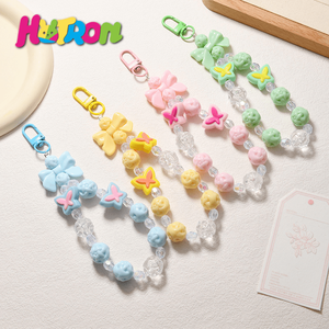 Colorful Acrylic Beaded Lanyard Keychain Plastic Crafts Anti-lost Pendant Chain Suitable
